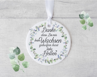 süßer Erinnerungsanhänger Keramik Hebamme Eucalyptus Kranz personalisiert mit Name Geschenk Erzieherin Geburtstag, Abschied, Lüttentüddel®